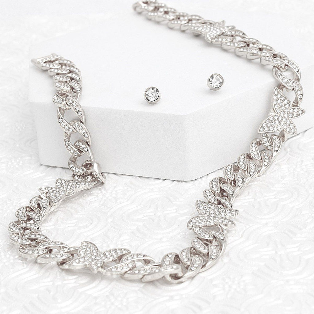 Chain Feminine Flair Iced Silver Butterfly Necklace