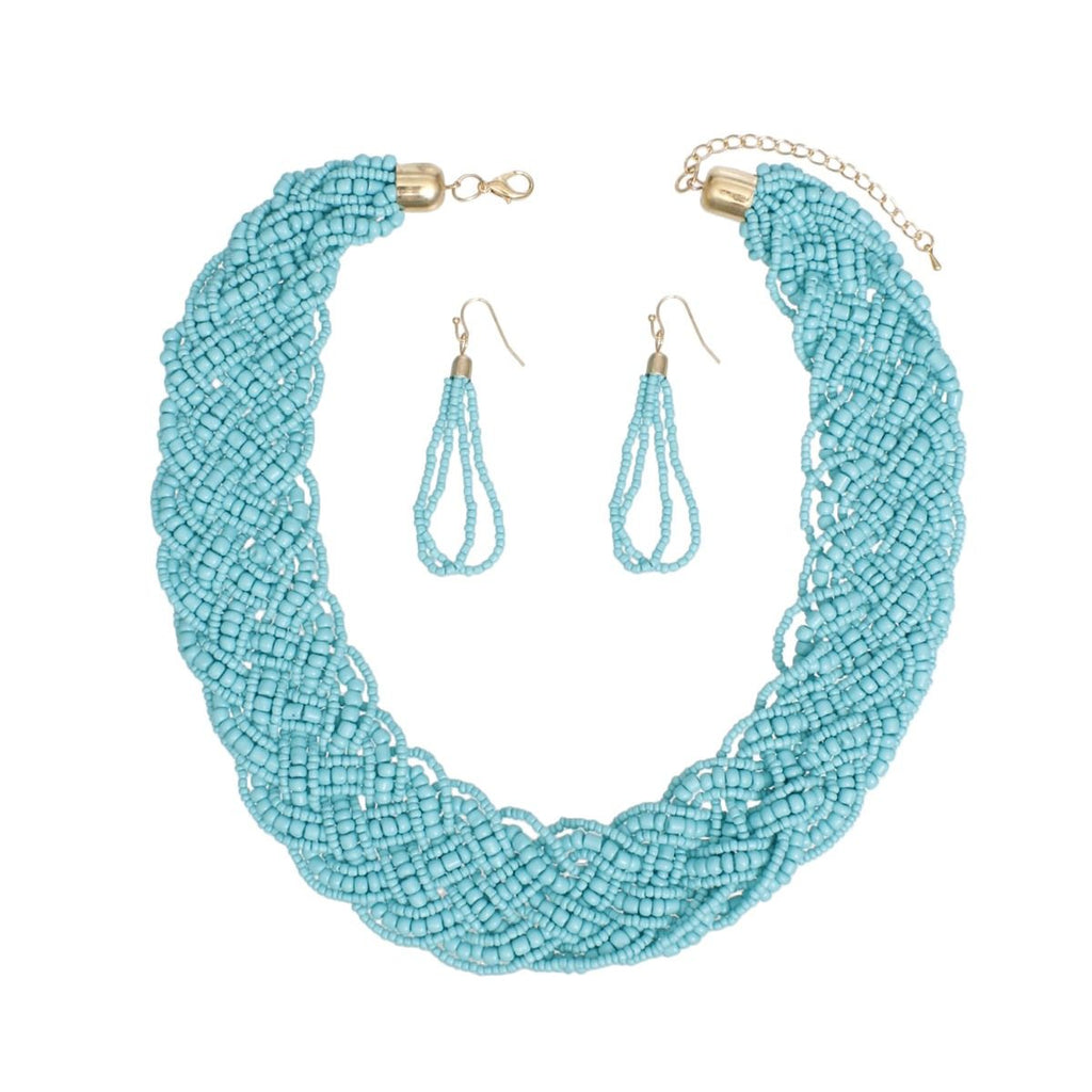 Collar Turquoise Seed Bead Braided Collar Necklace