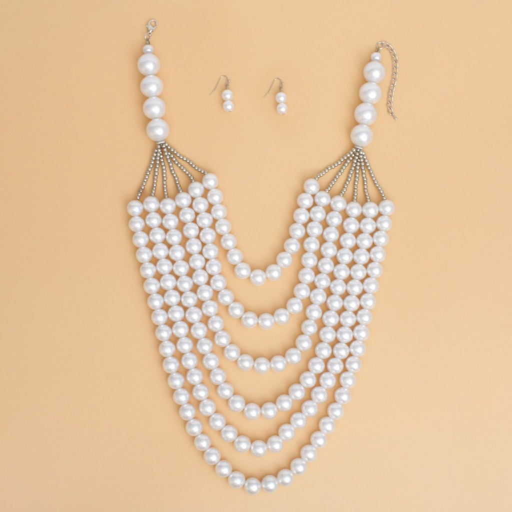 Pearl Long Layer 6 Strand White Chunky Necklace
