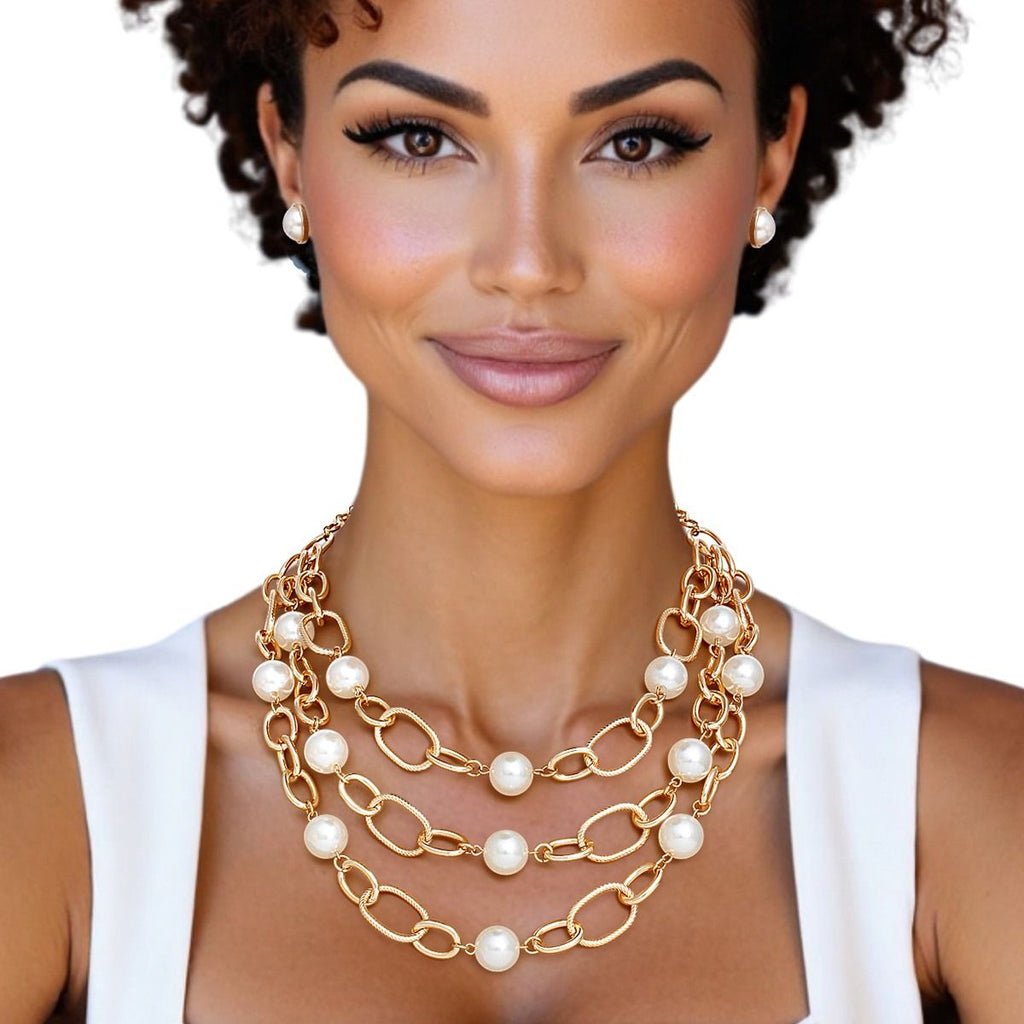 Chain Gold Parisian Chic Cream Pearl Necklace
