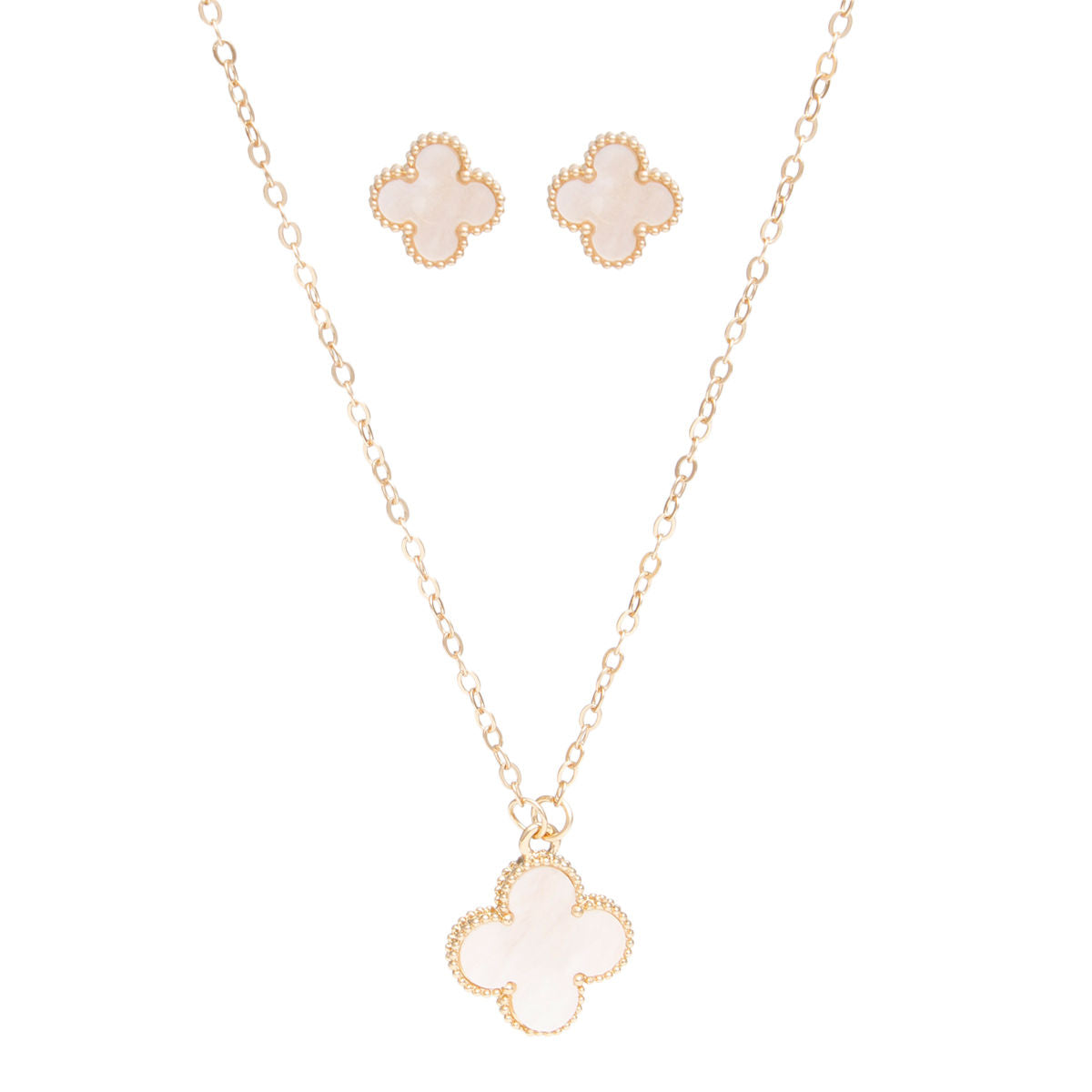 Pendant Vintage Cream Quatrefoil Gold Necklace Set