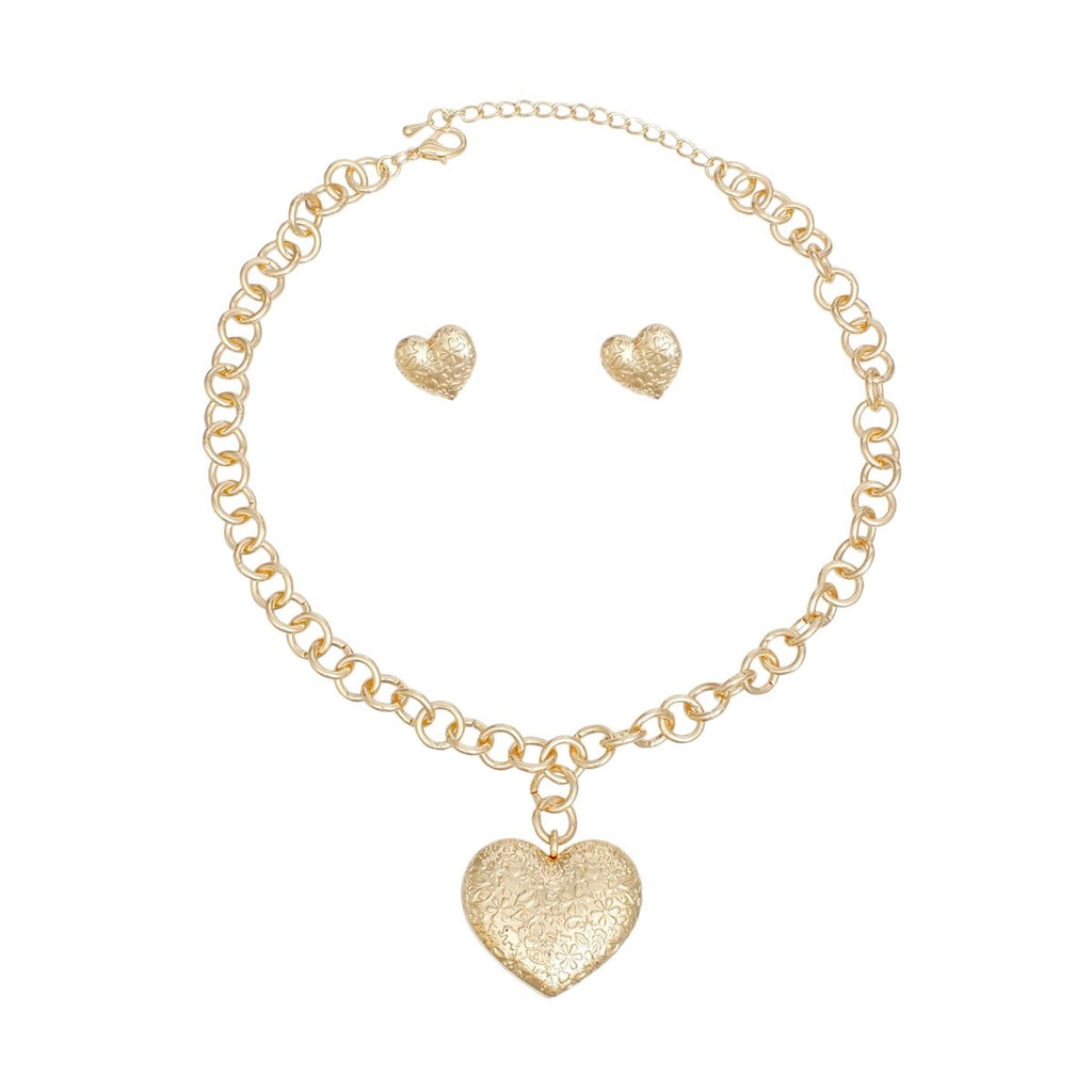 Pendant Gold Girly Patterned Puffy Heart Necklace