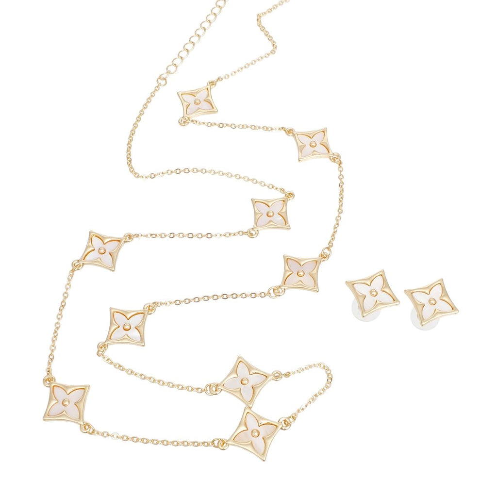 Long Necklace Gold Cream Monogram Flower Chain