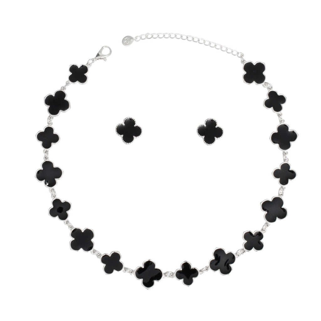 Necklace Silver Black Large Quatrefoil 16 Motifs