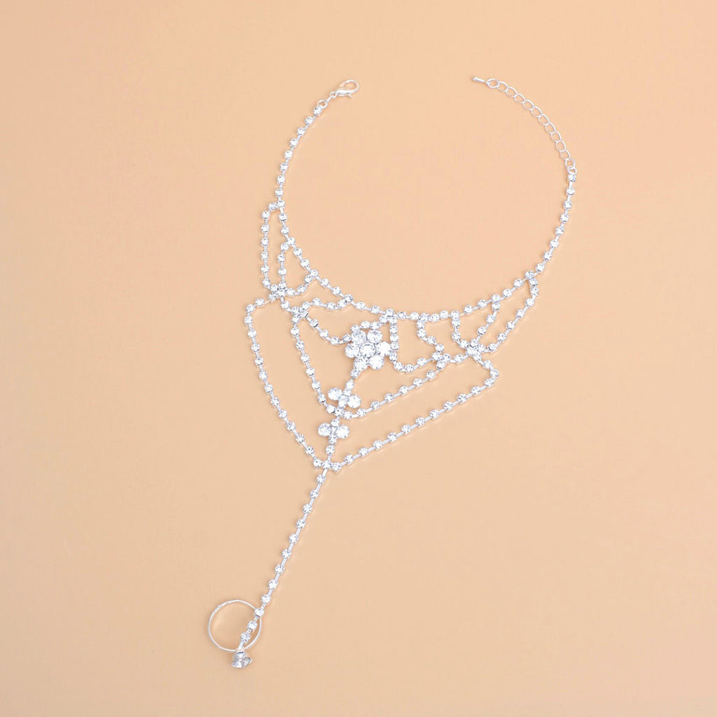 Ankle Chain Silver Rhinestone Toe Ring for Women