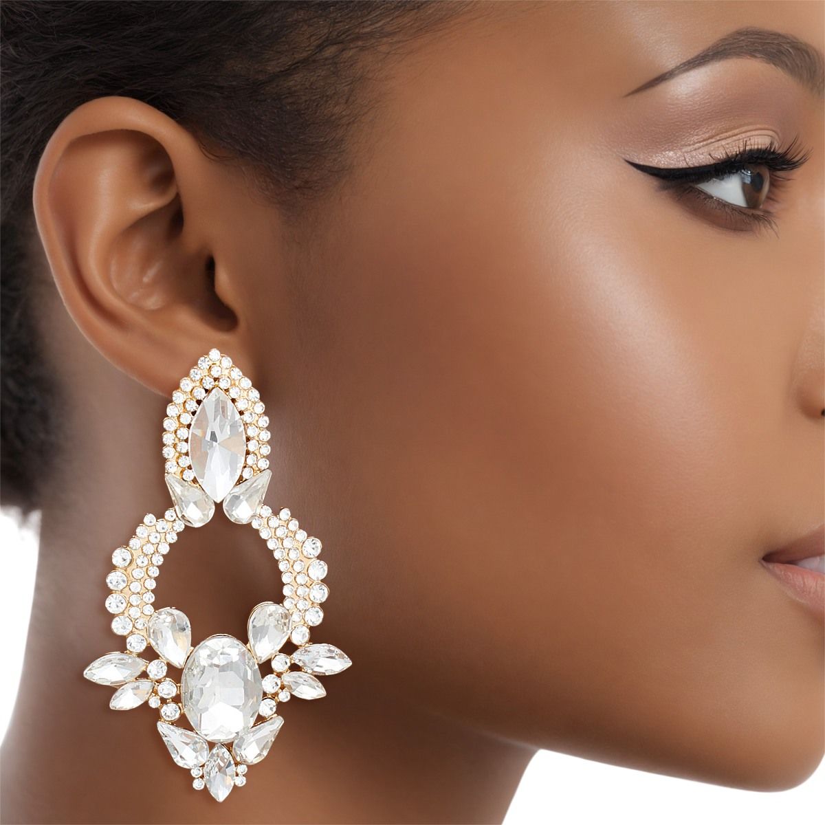 Drop Radiant Crystal Teardrop Formal Gold Earrings