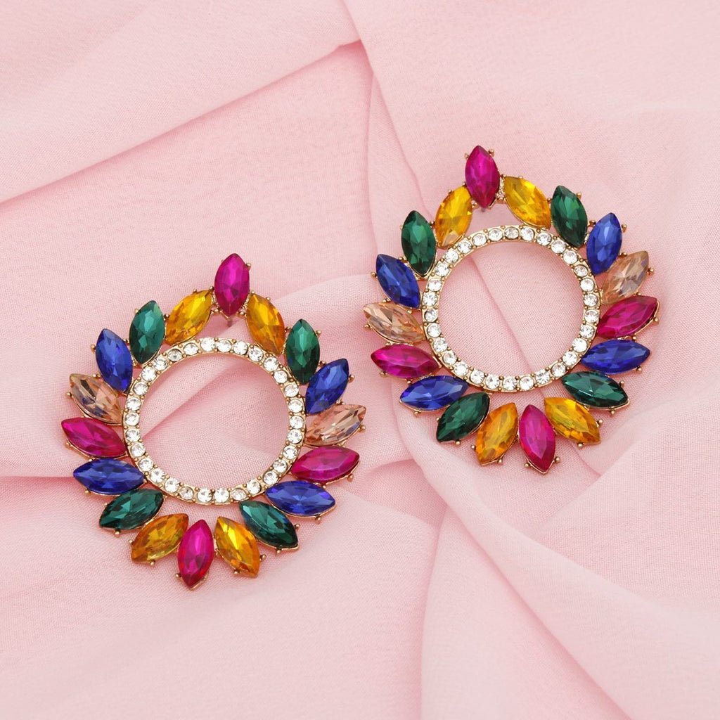 Studs Glistening Multi Crystal Wreath Earrings