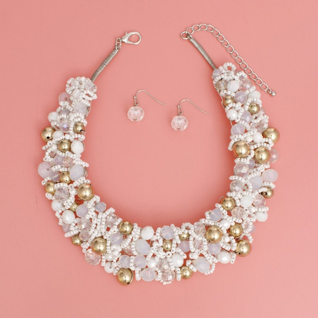 Bib White Artistic Glass Copper Choker Necklace