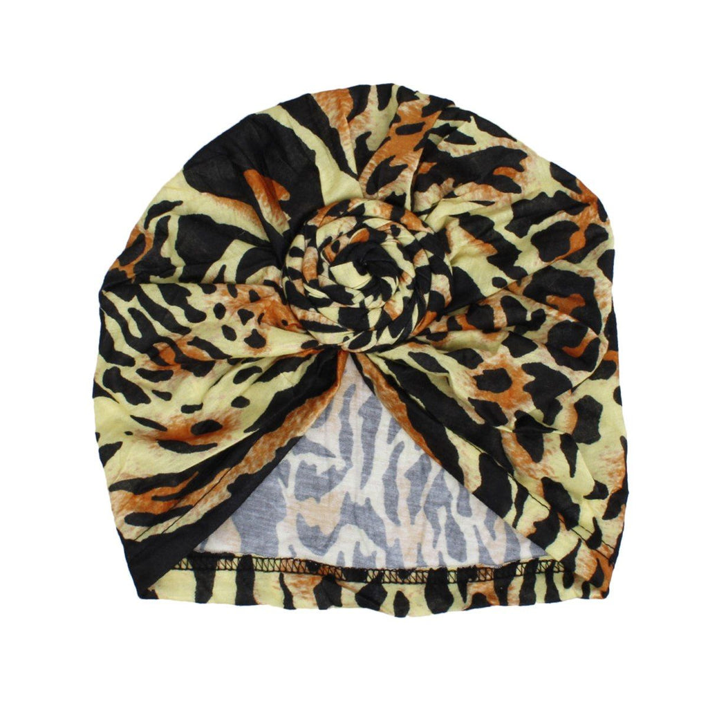 Turban Pre-Tied Knot Yellow Animal Print for Women