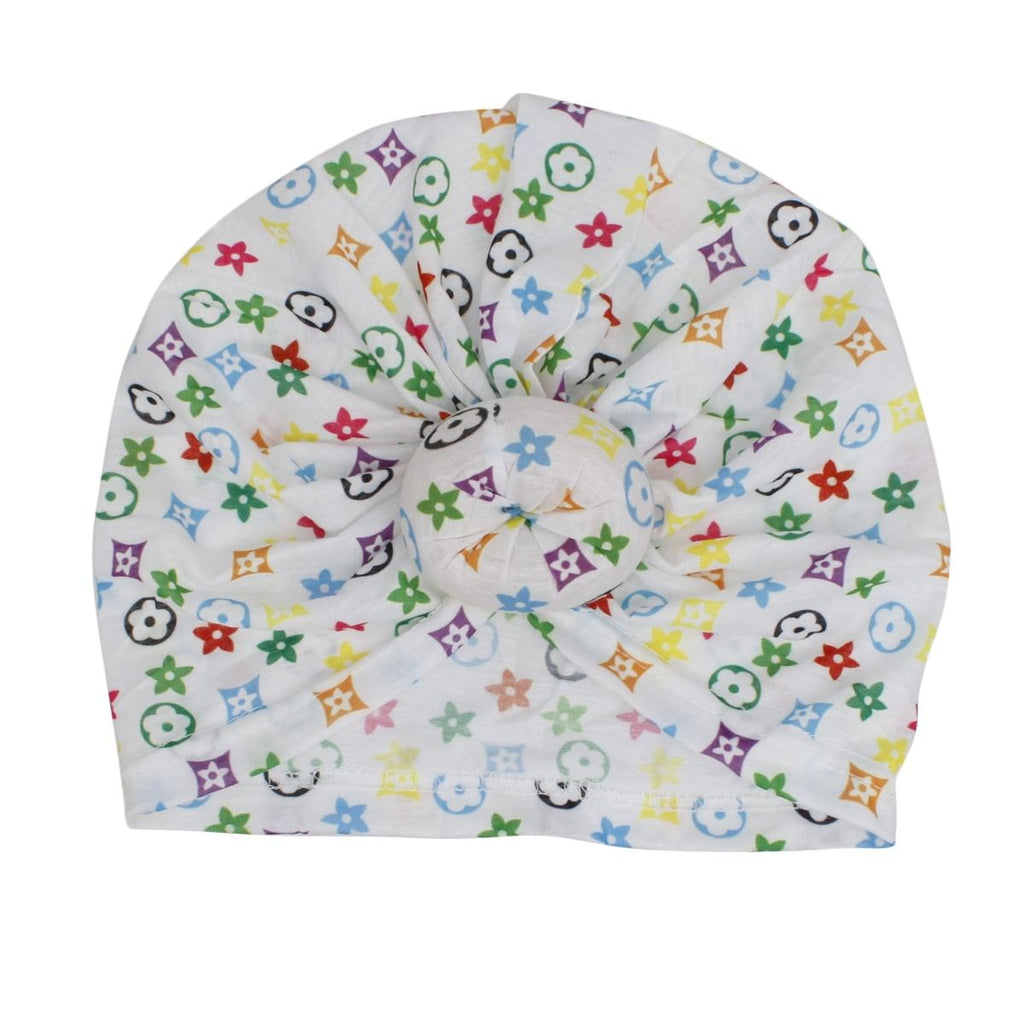 Turban Pre-Tied Donut White Monogram Print Women
