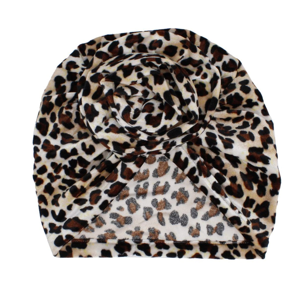 Turban Pre-Tied Flower Velvet Jaguar Print Women