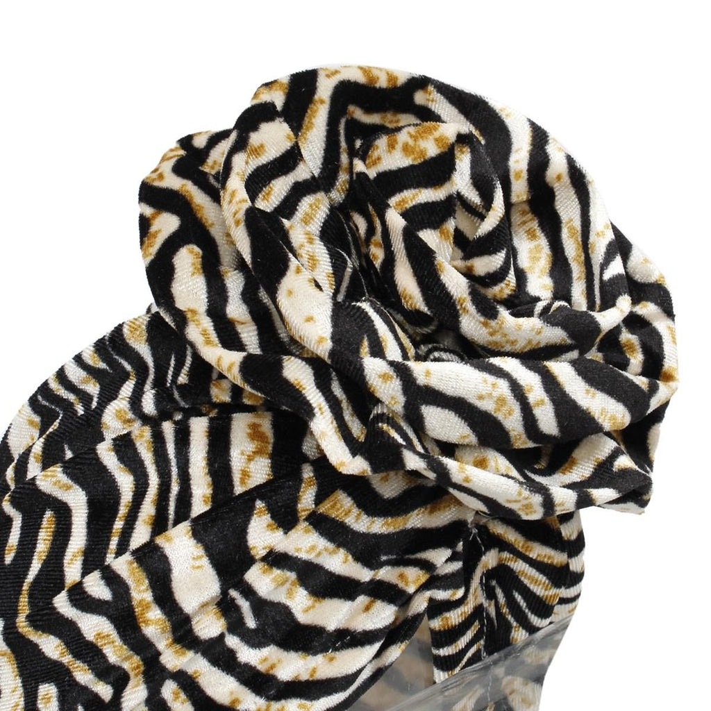 Turban Pre-Tied Flower Velvet Zebra Print Women