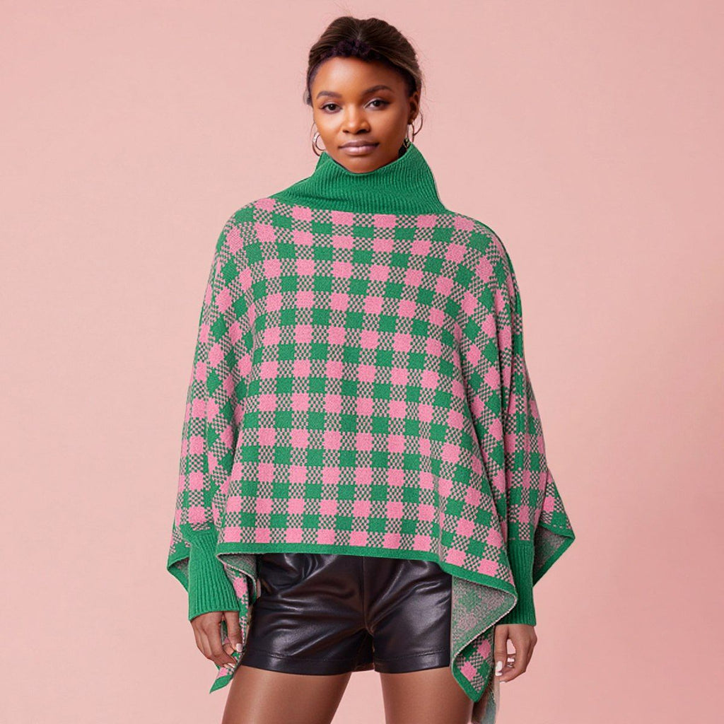 AKA Sorority Pink Green Checkerboard Knit Poncho